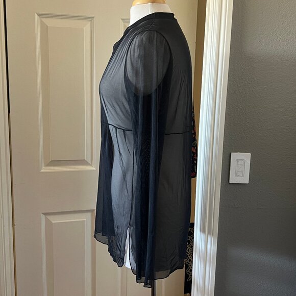 WOLFORD sheer mesh Henley-style long sleeve top M - Picture 2 of 5